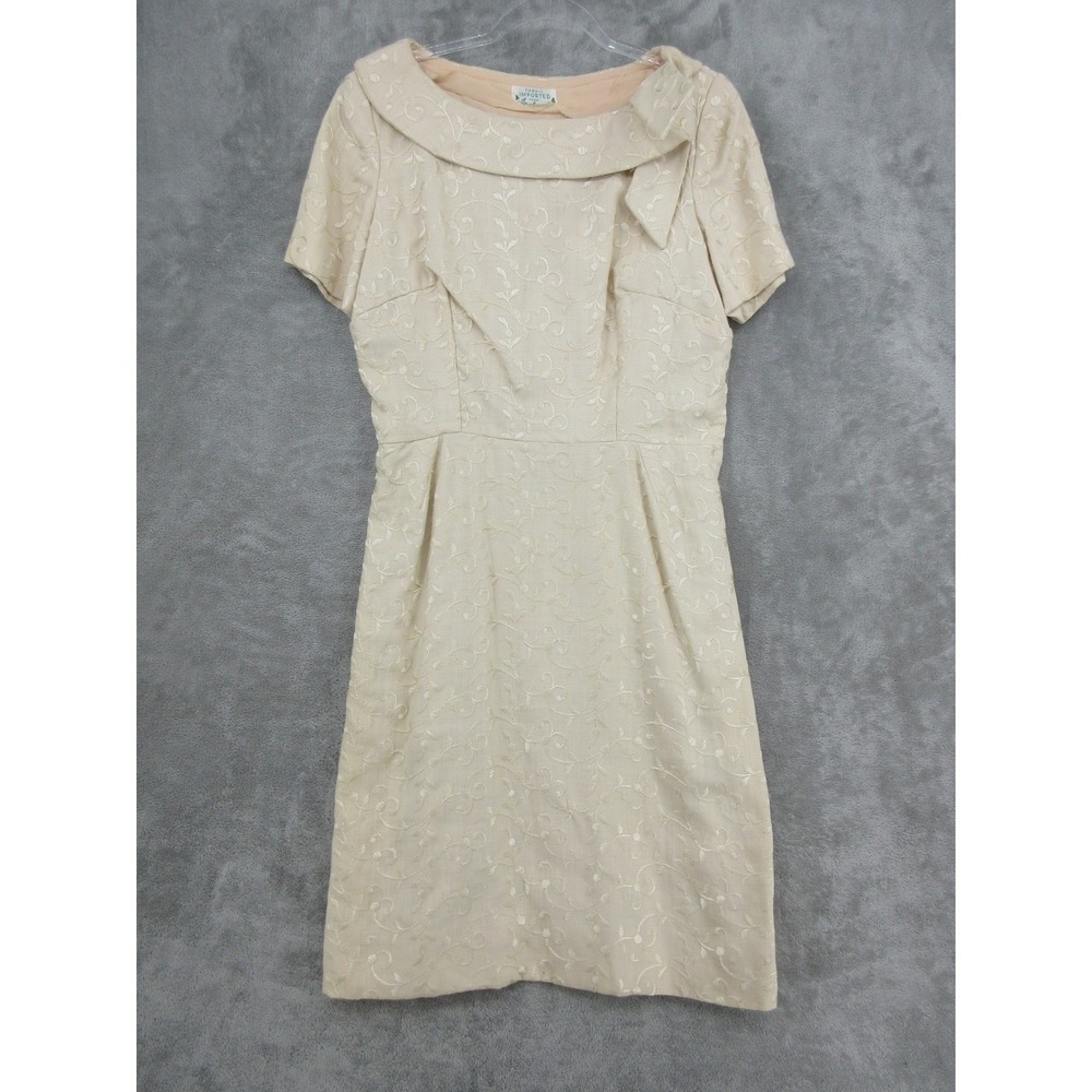 Vintage Dress Womens 8 Cream Floral Cocktail 50s 60s‎ Irish Linen Wiggle Mad Men